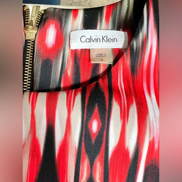 CALVIN KLEIN Red and black abstract print sleeveless sheath dress size 8 - Picture 10 of 14